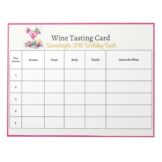ピンクかわいらしの30歳の誕生日パーティーでワインを推測 ノートパッド (正面)