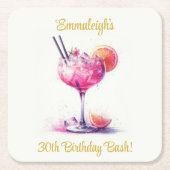 ピンクかわいらしをテーマにしたカクテル誕生日 スクエアペーパーコースター (正面)