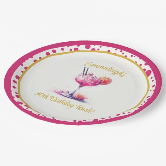ピンクかわいらしをテーマにしたカクテル誕生日 ペーパープレート (アングル)