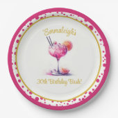 ピンクかわいらしをテーマにしたカクテル誕生日 ペーパープレート (正面)