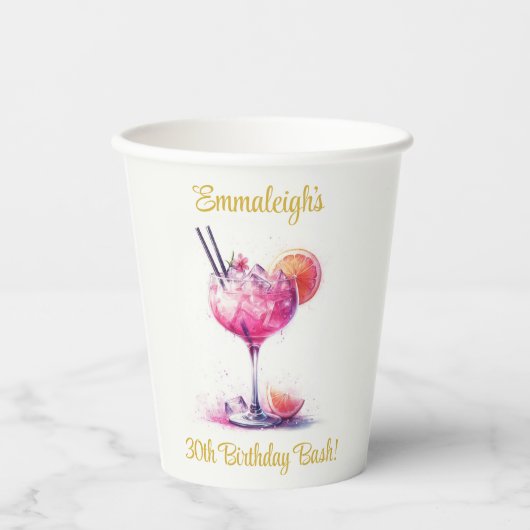 ピンクかわいらしをテーマにしたカクテル誕生日 紙コップ (正面)