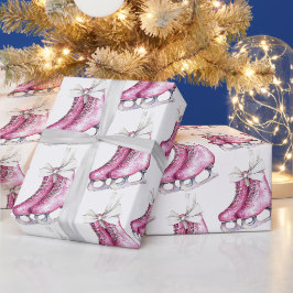ピンクかわいらしアイススケートのクリスマス ラッピングペーパー
