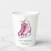 ピンクかわいらしアイススケート誕生日 紙コップ (正面)
