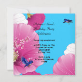 ピンクかわいらしアジアの花ブルーバードバースデーパーティー 招待状 (裏面)