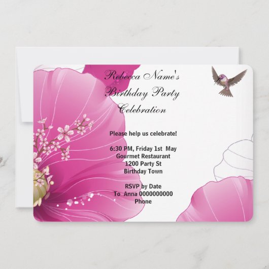 ピンクかわいらしアジアの花鳥の誕生日パーティー2L 招待状 (裏面)