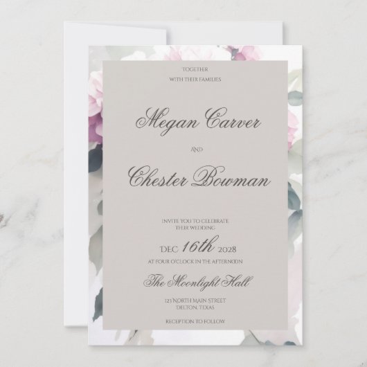 ピンクかわいらしアジサイフローラサマー春の結婚式 招待状 (正面)