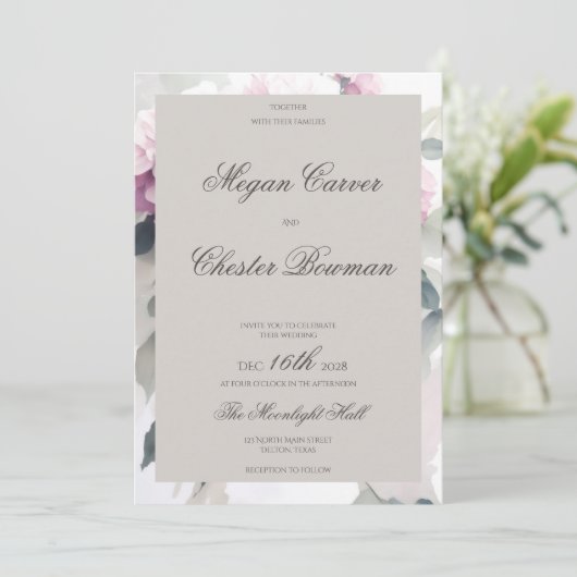 ピンクかわいらしアジサイフローラサマー春の結婚式 招待状 (スタンド正面)