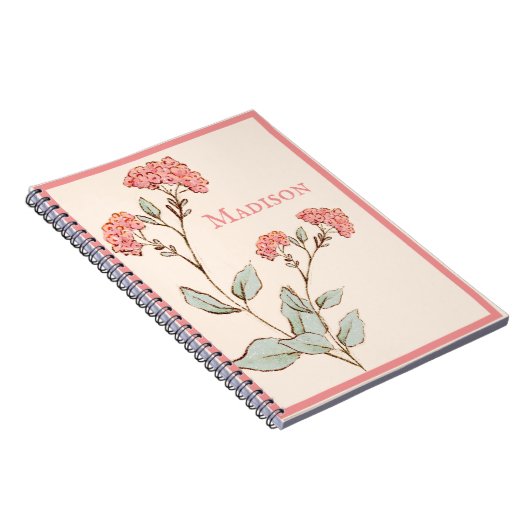 ピンクかわいらしアジサイフローラパーソナライズされた名 ノートブック (右側)