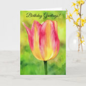 ピンクかわいらしイエローチューリップフラワーアート誕生日 カード (黄色い花)