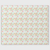 ピンクかわいらしイエローフローラ水色 ラッピングペーパー (フラット)