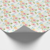 ピンクかわいらしイエローフローラ水色 ラッピングペーパー (角)