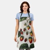 ピンクかわいらしイチゴプリント、レトロイチゴ エプロン (着用した状態)