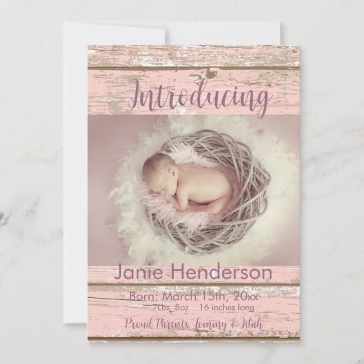 ピンクかわいらしウッドカスタム写真発表 案内状 (正面)