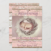 ピンクかわいらしウッドカスタム写真発表 案内状 (正面/裏面)