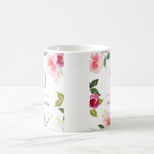 ピンクかわいらしエレガントフローラ70番目の誕生日贈り物 コーヒーマグカップ (中央)