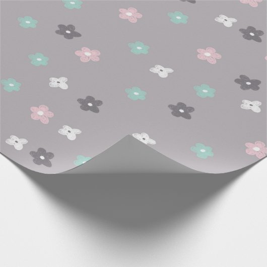 ピンクかわいらしオモダンブフローラ赤ちゃんシャワー ラッピングペーパー (角)