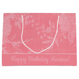 ピンクかわいらしオンピンク花柄 ラージペーパーバッグ