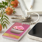 ピンクかわいらしカップケーキカスタムキーチェーン キーホルダー (正面右)