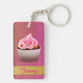 ピンクかわいらしカップケーキカスタムキーチェーン キーホルダー (裏面)