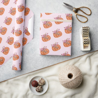ピンクかわいらしカボチャフローラガーリー誕生日 ラッピングペーパー