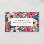 ピンクかわいらしカラフルブルーコーラル花柄 名刺 (正面)