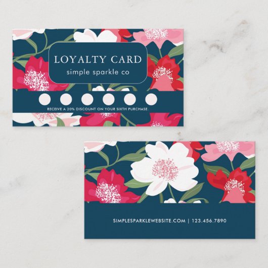 ピンクかわいらしカラフルレッドフローラブルーロイヤリティカード ロイヤリティカード (正面/裏面)