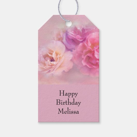ピンクかわいらしカーネシスタイリッシュス写真誕生日 ギフトタグ (正面)
