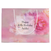 ピンクかわいらしカーネシスタイリッシュス写真誕生日 ラージペーパーバッグ (正面)