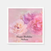 ピンクかわいらしカーネーションスタイリッシュフォト誕生日 スタンダードカクテルナプキン (正面)