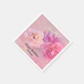 ピンクかわいらしカーネーションスタイリッシュフォト誕生日 スタンダードカクテルナプキン (角)