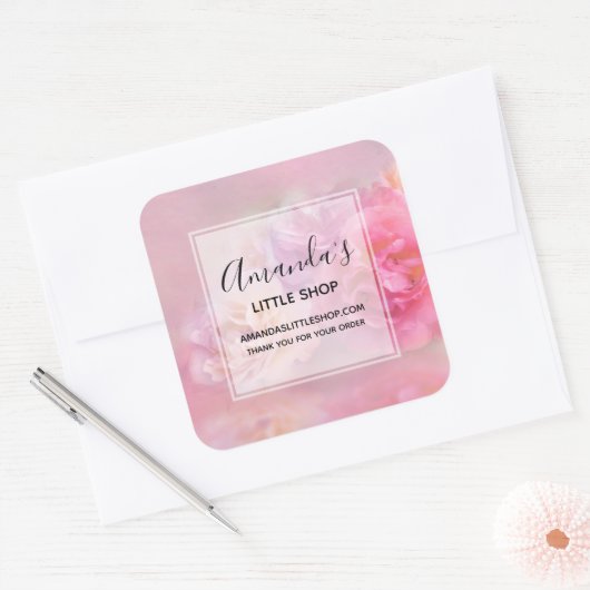 ピンクかわいらしカーネーションスタイリッシュ写真事業 スクエアシール (封筒)