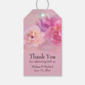 ピンクかわいらしカーネーションスタイリッシュ写真結婚ズ ギフトタグ (正面)