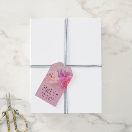 ピンクかわいらしカーネーションスタイリッシュ写真結婚ズ ギフトタグ (より糸付き)