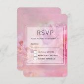 ピンクかわいらしカーネーションスタイリッシュ写真結婚ズ 出欠カード (正面/裏面)
