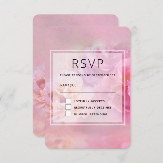 ピンクかわいらしカーネーションスタイリッシュ写真結婚ズ 出欠カード (正面/裏面)