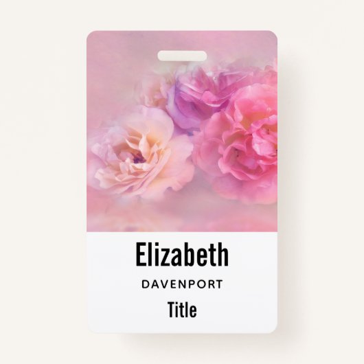 ピンクかわいらしカーネーションスタイリッシュ写真 バッジ (正面)