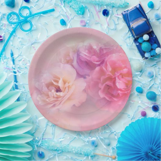 ピンクかわいらしカーネーションスタイリッシュ写真 ペーパープレート (パーティー)