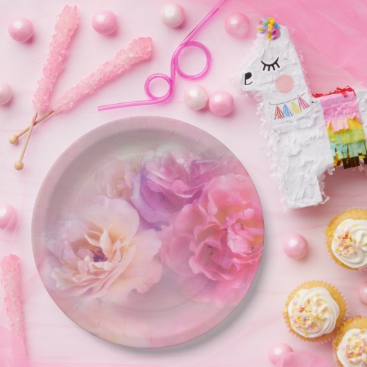 ピンクかわいらしカーネーションスタイリッシュ写真 ペーパープレート (パーティー)