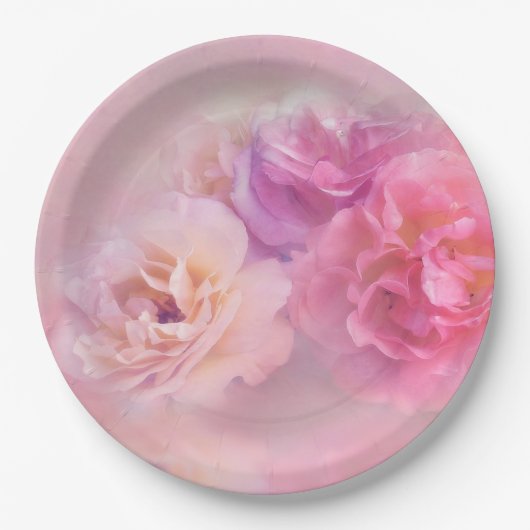 ピンクかわいらしカーネーションスタイリッシュ写真 ペーパープレート (正面)