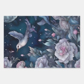 ピンクかわいらしカーネーション美しいバードブルー ラッピングペーパーシート (正面2)