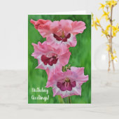 ピンクかわいらしガーデンフラワーズグラジオラス誕生日カード カード (黄色い花)