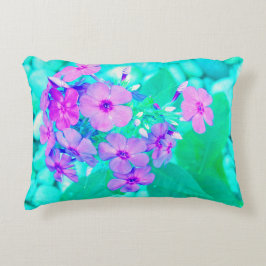 ピンクかわいらしガーデンフロックスフラワーオンアクアマリン アクセントクッション