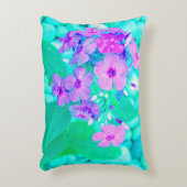 ピンクかわいらしガーデンフロックスフラワーオンアクアマリン アクセントクッション (正面(垂直))