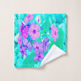 ピンクかわいらしガーデンフロックスフラワーオンアクアマリン ウォッシュタオル