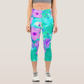 ピンクかわいらしガーデンフロックスフラワーオンアクアマリン カプリレギンス (正面)