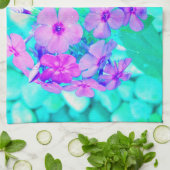 ピンクかわいらしガーデンフロックスフラワーオンアクアマリン キッチンタオル (折り畳み)