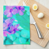 ピンクかわいらしガーデンフロックスフラワーオンアクアマリン キッチンタオル (四つ折り)