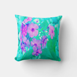 ピンクかわいらしガーデンフロックスフラワーオンアクアマリン クッション