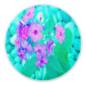 ピンクかわいらしガーデンフロックスフラワーオンアクアマリン セラミックノブ (正面)