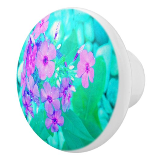 ピンクかわいらしガーデンフロックスフラワーオンアクアマリン セラミックノブ (右)